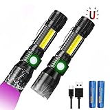 3 In 1 UV Taschenlampe LED (mit 3000mAh 18650 Akku), Taktische Taschenlampe USB Aufladbar, Starke Magnete COB Arbeitsleuchte mit Rotlicht, iToncs 395nm UV Lampe Licht für Banknoten, Urin von H