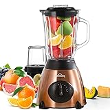 HOMELUX Smoothie Maker Standmixer, 1.5L Glas, 1050W Blender, Hochleistungsmixer, Standmixer glas, 6-Klinge, Eisbrecher mit 5-Gang, BPA-frei (Gold)