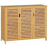 VIAGDO Sideboard, Küchenschrank mit 3 Lamellentüren, Kommode, Aufbewahrungsschrank, Beistellschrank, Flurschrank, Bambus Schrank für Wohnzimmer, Küche, Esszimmer, Flur, 100 x 35 x 80