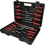 KS Tools 159.0100 ERGOTORQUEplus Schraubendreher- und Bit-Satz, 39-teilig, mit 2-Komponentengriff, verchromt mit brünierter Spitze, inkl. der gängigsten 1/4' Bits, Bithalter und Bit-Schraubendreher, im Kunststoffk