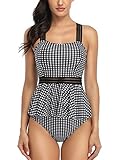 Misolin Damen Tankini 2 Stück Bademode Push Up mit hoher Taille Plaid L