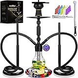 DFESKAH Shisha Set, 61cm Hookah Aluminium 2 Anschlüsse 2 Schläuche | Wasserpfeife Set Komplett mit Edelstahl Kaminaufsatz Steinkopf Schlauch Mundstück 18/8 Schliff Adapter Sieb Bürste Zange Schw