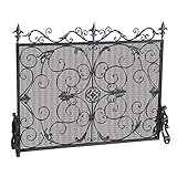 DFJU Startseite Kamin Sommerschutzgitter mit Mesh-Vorhang ，Single Panel Iron Flat Spark Guard für Baby Proofing und Katzen ，Schw