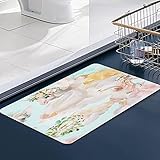 FengYe Küche Matte, Fußmatte Badezimmer Dusche Teppiche für Wohnzimmer Schöne Aquarell-Einhörner-Prinzessin, Pegasus in Goldkrone und Blumen, Blumensträuße, Mikrofaser-Badezimmermatte 50x80