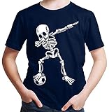 HARIZ Jungen T-Shirt Dab Skelett mit Fussball Dab Teenager Dance Weihnachten Plus Geschenkkarten Deep Navy Blau 140/9-11 J