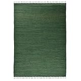Dhurry | Fleckerl | Flachgewebe-Teppich aus 100% Baumwolle; handgewebt, waschbar, beidseitig verwendbar | 70 x 140 cm; Dunkelgrün | Happy C