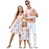 CALLA DREAM Familien Outfit Rosa Mama Tochter Partnerlook Kleidung Freizeitkleidung Florale Sommer-Familienoutfits V Ausschnitt Knielanges Kleid Vater und Sohn T-Shirts Kurzärmelig