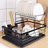 HomeMagic Abtropfgestell, Geschirr abtropfgestell 2 etagen, Besteckhalterkorb, geschirrablage Anti-Rost, Geschirr abtropfgitter groß für küche, 43*32*27cm (3)