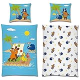 BERONAGE Die Sendung mit der Maus Kinder-Bettwäsche Pirates 135 x 200 + 80 x 80 100% Baumwolle Renforcé-Linon-Qualität mit YKK-Reißverschluss Maus Ente Elefant Pirat Wende-Bettwäsche deutsche Größ