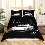 Rennwagen Rennauto 3D Print Betten Set Racing Car Bettwäsche Set Microfaser Himmlische Qualität Luxus Modern Bettbezug mit 1 Kissenbezug 2 teilig 135x200 cm + 80x80 cm Jung
