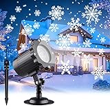 LED Weihnachten Projektor Lichter, Snowflake Projektionslampe, Weißes Dynamisches Schneefall Effektlicht Projektor Lampe, IP65 Wasserdicht, 180°Einstellbarem Winkel, für Halloween Garten Party