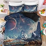 BFKJQ Bettwäsche 155x220cm 3 teilig Bettwäsche-Sets Mikrofaser Bettbezug mit 3D Galaxie-Universum Muster,Weiche Flauschige Bettbezüge Set Blau mit Reißverschluss und 2 Kissenbezüge 80x80