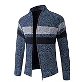 Sweaters for Men Autumn and Winter Color Matching Stand-up Collar Long Sleeved Casual Knitted Sweater Coat (Blue, XXXL)