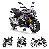 ES-TOYS Elektro Kindermotorrad Aprilia Tuono V4 - Lizenziert - 12V - 2 Motoren - MP3 (Schwarz)