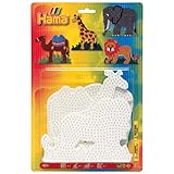 Hama Perlen 4554 Große Stiftplatten 4er Set für Midi Bügelperlen mit Durchmesser 5 mm, Tier Motive Elefant, Giraffe, Löwe, Kamel in weiß, kreativer Bastelspaß für Groß