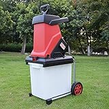 FASSTUREF 2500 W elektrischer Holzhäcksler, Garten-Häcksler, verstellbares Schneidmesser, mit 50-Liter-Auffangb