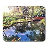 Mauspads Bridge Green Asia Japanischer Garten Mit Schwimmenden Koi-Fischen Im Teich Orange Asian Carp Mouse Pad Für Notebooks, Desktop-Computer Mausmatten, Bü