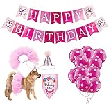 Yolispa Hund Party Dekoration Hund Geburtstag Partei Liefert Rosa Themen Pet Glücklich Geburtstag Banner Hut Tutu Rock Bandana Luftballons Geburtstag Outfit für Pet Welpen M