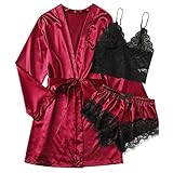 Damen Spitze Pyjama Set Nachtwäsche Unterwäsche Babydoll Kleid Anzug Satin Schlafanzug Kimono Nachthemd Negligee Sling Lingerie Morgenmantel Robe Hausanzug Schlafanzug Dessous Wäsche S