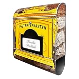 banjado® Design Briefkasten personalisiert Motiv WT historischer Postkasten 39x47x14 & 2 Schlüssel - Briefkasten Stahl silber Zeitungsfach pulverbeschichtet - Postkasten Einwurf inkl. Montag