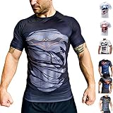 Khroom® Kompressionsshirt Herren Kurzarm atmungsaktiv im Helden Design | Compression Shirt Funktionsshirt Unterziehshirt Funktionsunterhemd für Fitness, Gym, Joggen (Batman Black, M)
