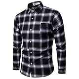 Loeay Herrenhemden Herbst und Winter Lässige Slim Fit Klassische Plaid Europäische und Amerikanische Langarmhemden für Herren S