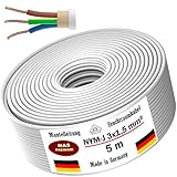 Feuchtraumkabel Stromkabel 5, 10, 15, 20, 25, 30, 35, 40, 50, 60, 70, 75, 80, 90 oder 100m Mantelleitung NYM-J 3x1,5 mm² Elektrokabel Ring für feste Verlegung (5 m)