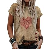 Shubiao Women's Valentine's Day Unique Heart-Shaped T-Shirt Hearts Short Sleeves Round Neck Sw