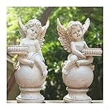 WQQLQX Statue Engel Cupid skulptur Kerzenhalter wasserdichte Garten Statue Set Harzfiguren Gartenlandschaft Rasen Dekoration Handwerk Geschenke Skulp