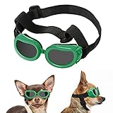 Lewondr Sonnenbrille für Hunde UV Schutzbrille, Hunde Winddichte & Antibeschlagbrille & Wasserdichter Hundebrille mit Einstellbar Gummiband für Kleine Hunde - Grü