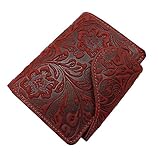 Leder Damen Hochformat Geldbörse / Geldbeutel / Portemonnaie / Portmonaise mit wunderschönem Lianen Muster in Hoch Tief Prägung mit Außenriegel mit RFID & NFC Schutz inkl. Nähset (Kirschrot)