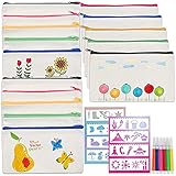 Cieex 15 Stück DIY Stoff Federmäppchen Blanko Kinder Federmäppchen, 6 Buntstift und 8 Pcs Malen Schimmel für Reisen Make up Taschen, Mäppchen, Aufbewahrung Schreibwaren(21 x 12 cm)