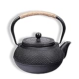 Schramm® Gusseisen Teekanne 900ml emailliert Asiatische Tee Kanne Kannen Teekessel Japanischer Stil inkl.Teesieb schwarz Noppenstruk