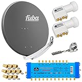 FUBA 12 TEILNEHMER DIGITAL SAT ANLAGE DAA850A + 0,1dB LNB Full HDTV 4K + PMSE Multischalter 9/12 + 40 Vergoldete F-Stecker G