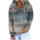 WOAIDEGUO Damen Herbst Hoodies Casual Dünn Kapuzen Sweatshirt Frauen Langarm Streetwear Button Drawstring Hooded Kapuzenpullover Kordelzug Pullover Winter Jacke M