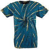 GURU SHOP Batik T-Shirt, Herren Kurzarm Shirt, Petrol, Baumwolle, Size:L, Rundhals Ausschnitt Alternative Bekleidung
