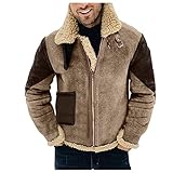 SHOBDW Steppjacke Herren Camel,Herren Mantel Winter,Herren Lapel Teddyfell Gefütterte Plüschjacke Zip Up Einfarbig Übergangsjacke Dick Retro Style C