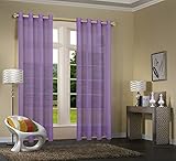 Uni -20332CN- 2er-Pack Lila Vorhang Transparent Gardinen Set Wohnzimmer Voile Vorhang Ösenvorhang HxB 245x140 cm mit Bleibandabschluß L