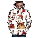 Aoogo Weihnachten Pullover Jumper Herren Damen Unisex Lustige Sweatshirts hässliche Pullover 3D Printed Xmas Grafik Santa Langarm mit Kap