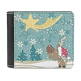 Herren Leder Geldbörse Portemonnaie Weihnachtsbaum Sterne Elch Rentier Premium Brieftasche Geldbeutel Kreditkarten Halter Geldclip für Männer White One S