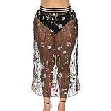 Sethain Frauen Spitze Gittergewebe Strandrock Übergröße Schwarz Elastisch Blume Bloße Sarongs Strand Über das Knie wickeln Bikini Vertuschungen für Badebekleidung