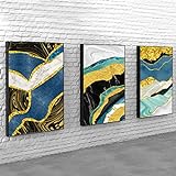 WYMC Satz von 3 Bilder Marmor Abstraktes Gemälde Wandkunst nordisch Wohnkultur Segeltuch Gemälde Bild für Wohnzimmer Schlafzimmer,A with Frame,20x28