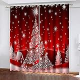 TTBBBB Vorhang Blickdicht Roter Weihnachtsbaum B 120 x H 140 cm 3D Druckmuster Öse Thermisch isoliert 90% Blickdicht Vorhang für Kinder Jungen Mädchen Sp