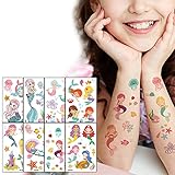 Liunian459 10 Blatt Kinder Tatoos Aufkleben Mädchen Cartoon Meerjungfrau Wasserdicht Temporäre Tattoos für Kinder Geburtstagsfeier Geschenk