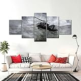 SYMY 5 Teilig Leinwandbilder Bild Helikopter-Ops der Armee Auf Leinwand Wandbild Kunstdruck Wanddeko Wand Wohnzimmer Wanddekoration 100x55