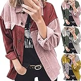 Cordjacke Damen Oversize Vintage Revers üBergangsjacke Mit KnöPfen - Herbst Winter Freizeit Cordhemd Knopfverschluss SpleißEn Streetwear Mit Taschen Warm GefüTtert Windbreaker Outwear Lang