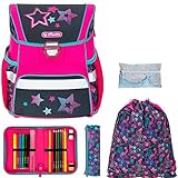 Schulranzen Herlitz Loop Plus Jungen Mädchen Ranzen Tornister Schultasche leicht 5 Teile Set mit Regenhülle (Stars 2464)