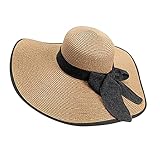 Goosuny Damen Sommerhut Stroh Sonnenhut Faltbarer Strohhut mit Bowknot, Elegant Sonnenschutz Breite Krempe Strandhut Sommer Outdoor Hut für Frauen und M