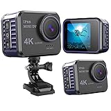 4K Wasserdichte Action-Kamera, 20MP/60FPS WiFi Sports Kamera mit EIS 170 ° Weitwinkel 4X Zoom Ultra HD Unterwasserkamera Helmkamera mit 850 mAh Batterien und Montagesets(Size:And 32G Card,Color:Blau)