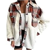 Damen Shacket Jacke Frauen Lose Warme Strickjacke Lange Shirts Tops Knopf B